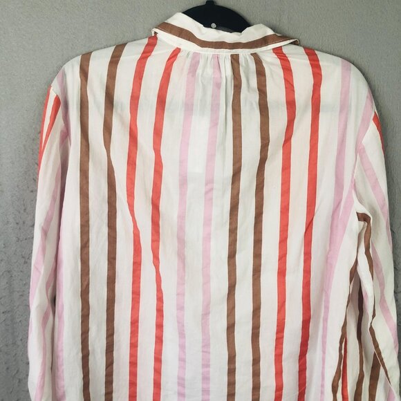 Velvet by Graham & Spencer Shirt Womens XS White Pink Brown Striped Button Front - Picture 16 of 16